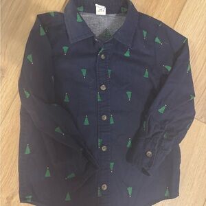 Old Navy Kids Navy Blue Shirt with Christmas Tree Pattern
